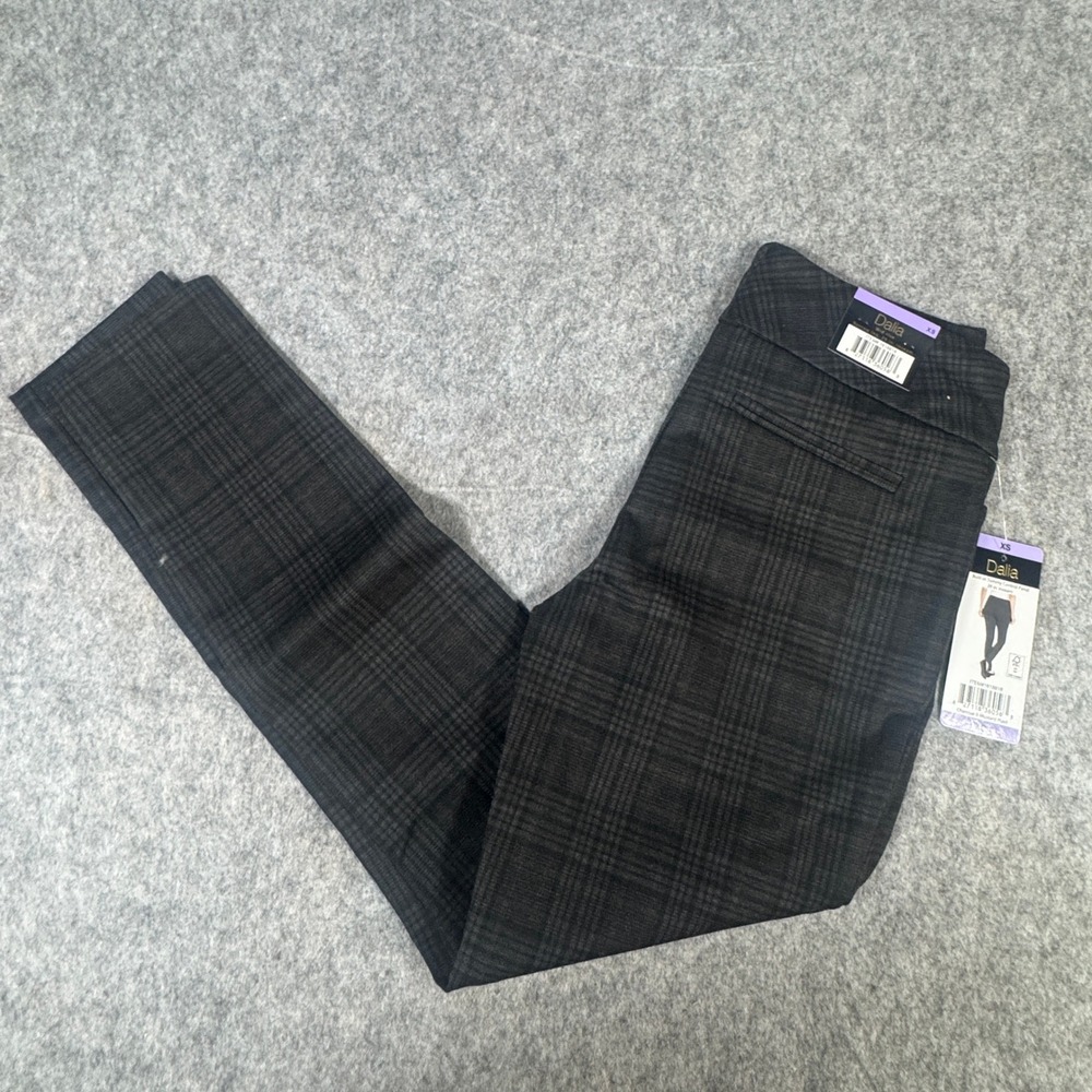 Dalia Womens Mid‎ Rise Narrow Leg Pull On Plaid Pants Charcoal Black XS NWT